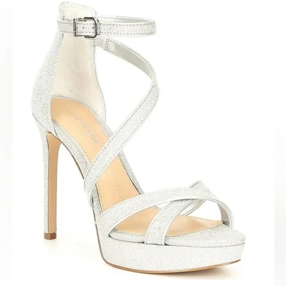 Gianni Bini Corielle Glitter Ankle Strap Strappy Platform Sandals Silver NEW
